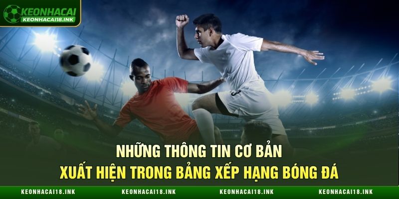Các thông tin thường xuất hiện trong bảng xếp hạng bóng đá